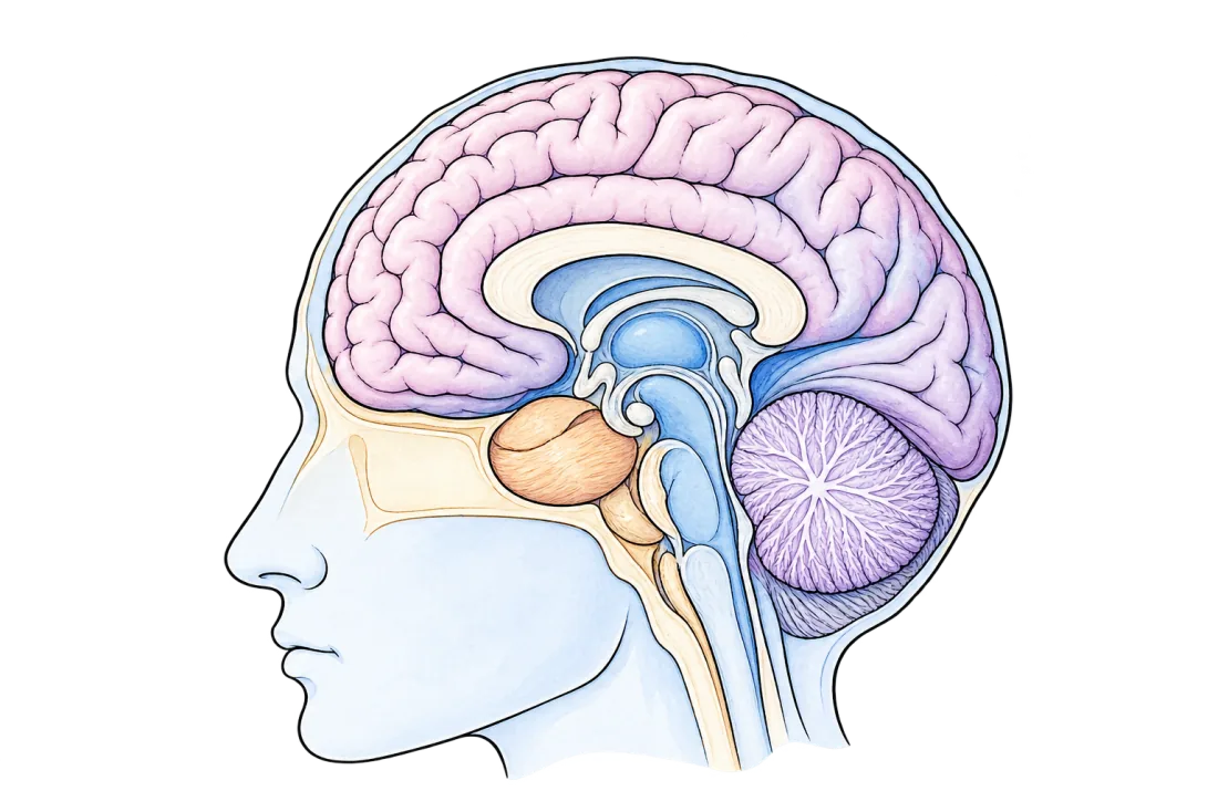 Illustrated side view of the human brain